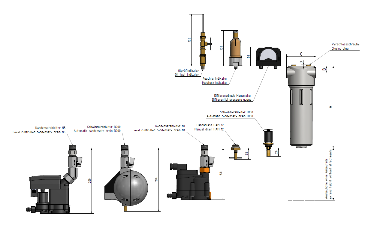 Feinfilter APF23MFO G1/4 Durchfluss 35 m³/h